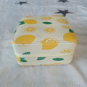 Nordstrom Lemon Pattern Yellow Square Jewelry Travel Case Box 4.5”
